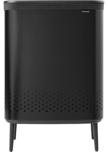 BRABANTIA Bo Laundry Bin lábakon álló szennyestartó szellőző nyílásokkal tépőzáras mosható szennyesgyűjtő zsák Bo forma extra nagy méret 2x45L acél matt fekete - 200564