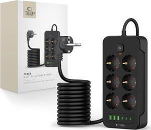 Túlfeszültségvédő Tech-Protect PC6X6, 6 aljzat, 240V + 3xUSB-A, 3xUSB-C