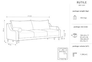 Sötétszürke bársony háromszemélyes kanapéágy MICADONI RUTILE 215 cm