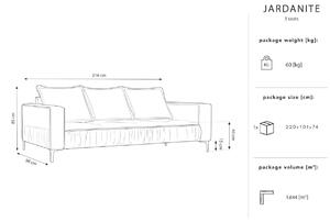 Világosszürke bársony háromszemélyes kanapé MICADONI JARDANITE 216 cm