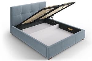 Világoskék bársony ágy MICADONI SAGE 160 x 200 cm