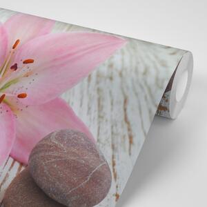 Fotótapéta rózsaszín liliom és Zen kövek