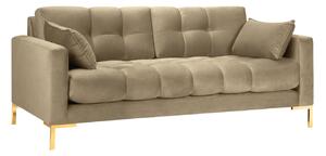Bézs bársony kétüléses kanapé MICADONI MAMAIA 152 cm, arany alappal