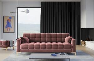 MICADONI MAMAIA rózsaszín bársony négyszemélyes kanapé 217 cm, arany alappal