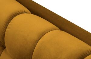 Sárga bársony négyszemélyes kanapé MICADONI MAMAIA 217 cm arany alappal