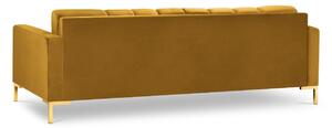 Sárga bársony négyszemélyes kanapé MICADONI MAMAIA 217 cm arany alappal