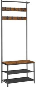 Vasagle Vintage barna Masszív vas előszobai ruha és cipőtartó állvány, 180 x 62 x 32 cm, HSR411B01