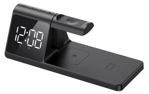 Havit W3042 3 az 1-ben Vezeték nélküli Töltő + Digitális óra 15W - Fekete