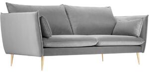 Világosszürke bársony háromszemélyes kanapé MICADONI AGATE 223 cm arany alappal