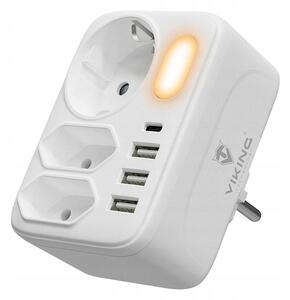 VIKING TECHNOLOGY VAC34 Fali 1+2 aljzat 3x USB-A 1x USB-C fehér