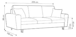 Piros bársony MICADONI MOGHAN kanapéágy 235 cm, arany alappal