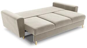 MICADONI MOGHAN bézs bársony kanapéágy 235 cm, arany alappal