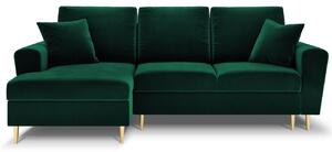 Sötétzöld bársony kanapé MICADONI MOGHAN 241 cm, balra, arany talppal