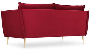 Vörös bársony kétüléses kanapé MICADONI AGATE 158 cm, arany alappal