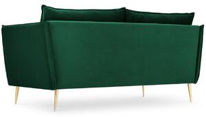 MICADONI AGATE 158 cm-es sötétzöld bársony kétüléses kanapé arany alappal