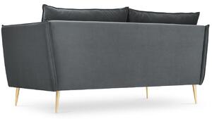 Sötétszürke bársony 2 személyes kanapé MICADONI AGATE 158 cm arany alappal