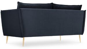 Sötétkék bársony kétüléses kanapé MICADONI AGATE 158 cm arany alappal