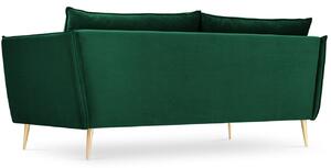 Sötétzöld bársony háromüléses kanapé MICADONI AGATE 183 cm arany alappal