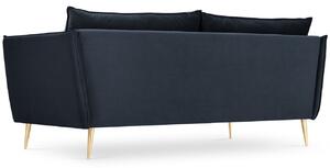 Sötétkék bársony háromszemélyes kanapé MICADONI AGATE 183 cm arany alappal