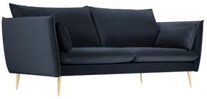 Sötétkék bársony háromszemélyes kanapé MICADONI AGATE 183 cm arany alappal