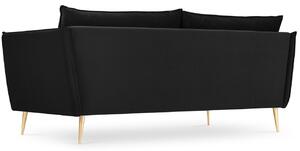 Fekete bársony háromszemélyes kanapé MICADONI AGATE 223 cm, arany alappal