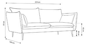 Sötétszürke bársony háromszemélyes kanapé MICADONI AGATE 223 cm, aranyszínű talppal