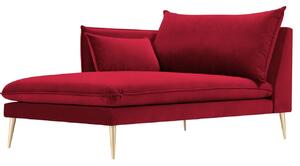 Piros bársony fotel MICADONI AGATE 165 cm, balra arany alappal