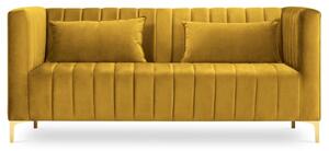 Sárga bársony kétüléses kanapé MICADONI ANNITE 160 cm arany alappal