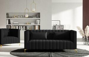 Fekete bársony kétüléses kanapé MICADONI ANNITE 160 cm, arany alappal