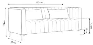 Sötétszürke bársony kétüléses kanapé MICADONI ANNITE 160 cm arany alappal