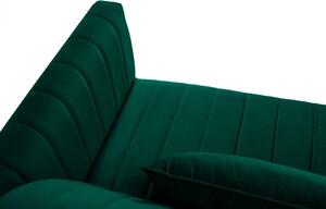Sötétzöld bársony háromszemélyes kanapé MICADONI ANNITE 220 cm arany alappal