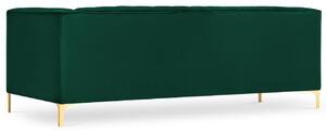 Sötétzöld bársony háromszemélyes kanapé MICADONI ANNITE 220 cm arany alappal