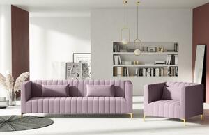MICADONI ANNITE 220 cm-es világos rózsaszín bársony háromszemélyes kanapé arany alappal