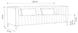 MICADONI ANNITE 220 cm-es türkizkék bársony háromszemélyes kanapé arany alappal