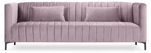 Világos rózsaszín bársony háromszemélyes kanapé MICADONI ANNITE 220 cm fekete talppal