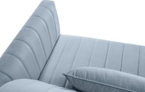 Világoskék bársony háromszemélyes kanapé MICADONI ANNITE 220 cm fekete talppal