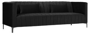 Fekete bársony háromszemélyes kanapé MICADONI ANNITE 220 cm fekete talppal
