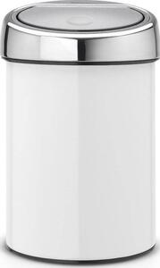 Brabantia Touch Bin fali/álló nyomófedeles hulladékgyűjtő XXS, 3L - A méret, acél fehér test, r.m. acél fényes fedő - 364488