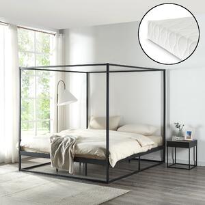 Baldachinos ágy Kristianstad matraccal 180x200 cm fekete