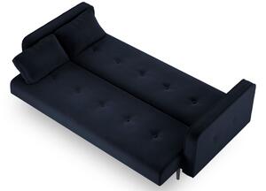 Sötétkék bársony háromszemélyes kanapéágy MICADONI Jasper 212 cm