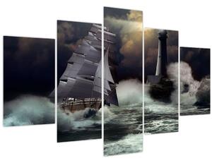 Kép - Viharos hullámokon áthajózó hajó (150x105 cm)