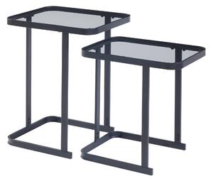 2-részes fekete kisasztal szett Laxå üveglappal