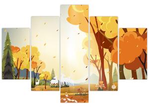 Kép - őszi táj, illusztrációk (150x105 cm)