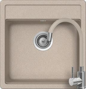 Schock Nemo N-100S konyhai mosogatótálca 490 x 510 mm Sabbia és Schock Flora flexibilis csövű konyhai csaptelep, inox, homok
