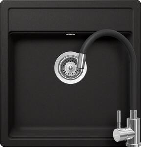Schock Nemo N-100S konyhai mosogatótálca 490 x 510 mm Nero és Schock Flora flexibilis csövű konyhai csaptelep, inox, fekete