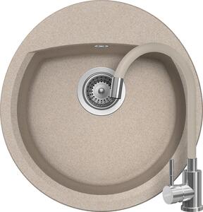 Schock Manhattan R-100 konyhai mosogatótálca 470 x 490 mm Sabbia és Schock Flora flexibilis csövű konyhai csaptelep, inox, homok