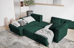 Sötétzöld szövet sarok kanapéágy Micadoni Dunas 242 cm, bal