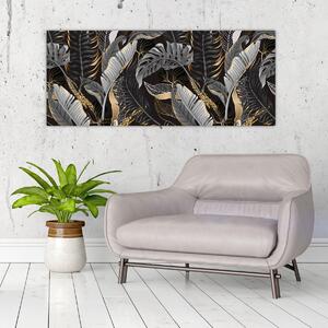 Kép - Trópusi levelek fekete és arany színben (120x50 cm)
