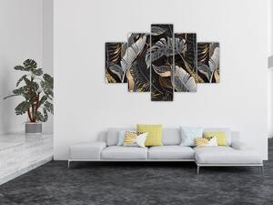 Kép - Trópusi levelek fekete és arany színben (150x105 cm)