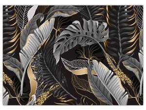 Kép - Trópusi levelek fekete és arany színben (70x50 cm)